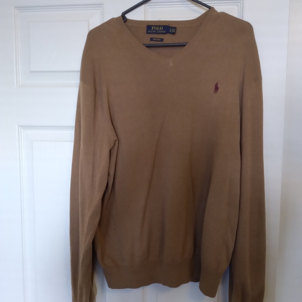 Tan v-neck polo sweater